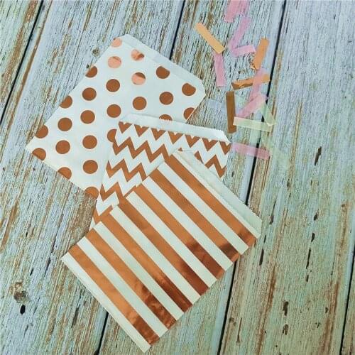 25pcs Kraft Paper Packaging Bag Disposable Food Rose Gold Bronzing Paper Bag Birthday Party Candy Wrapping Flat Paper Gift Bag
