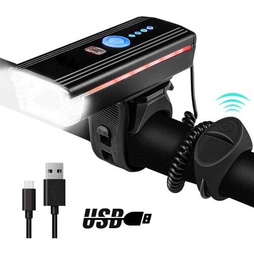 Bicycle Front Light Red Streamer USB Rechargeable Waterproof Bike Riding Flashlight Night Warning Speaker LED Cycling HeadLight