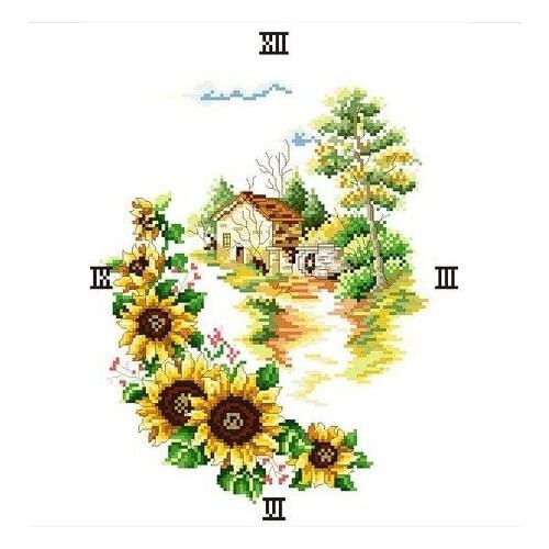 Embroidery Package Hot Sell Best Quality Cross Stitch Kits Love Sunflower with Clock Free Shipping