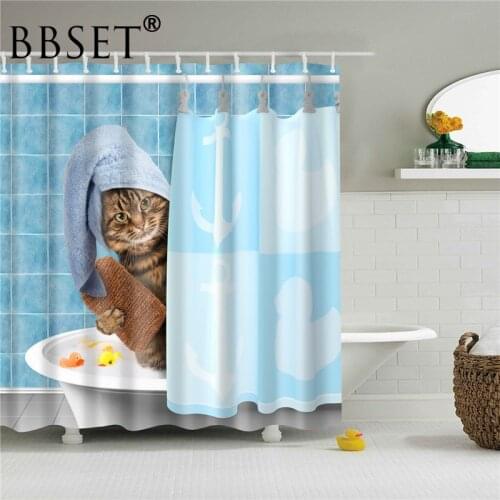 Cat Family Animal Shower Curtain Cute Cat Taking A Bath Pattern Waterproof Multi-size Douchegordijn Bathroom Decor with 12 Hooks