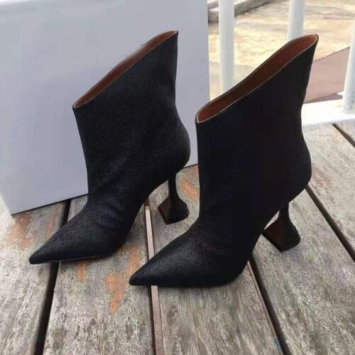 Womens Shoes Black Iman Boots Fashion Show Runway 8.5cm High Heel Ankle Boots