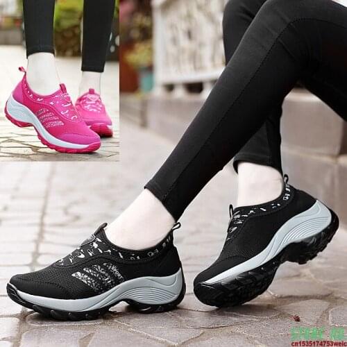 Ladies Platform Wedge Sneakers For Women Tennis Shoes Breathable Mesh Outdoor Sport Shoes Slip On Vulcanize Shoes Zapatos Mujer