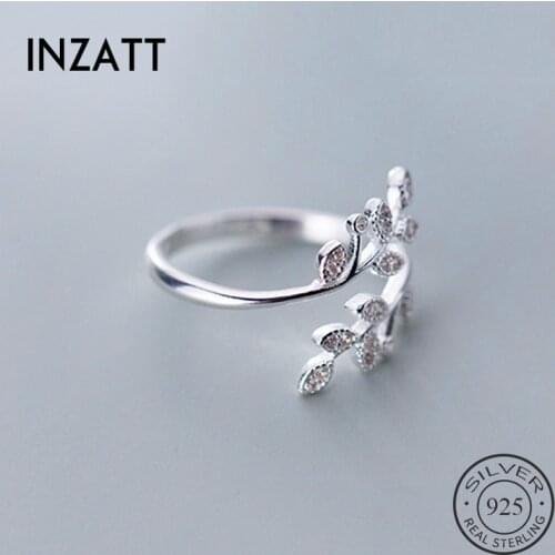 INZATT Real 925 Sterling Silver Plant Zircon Leaves Ring For Fashion Women party Cute Fine Jewelry Accessories 2019 Gift
