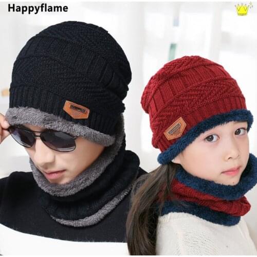 Winter Parent-child Thicken Plus Velvet Warm Knit Hat Detachable Neckerchief Set Outdoor Ear Protection Hedging Cap Beanie Hats