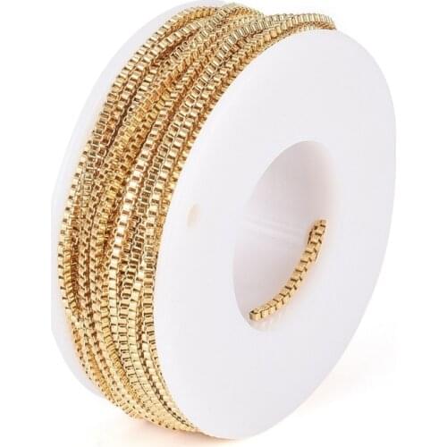 1.5mm Wide Golden Stainless Steel Box Chains Spool Unwelded Venetian Chains for Necklaces Bracelet Link Chain roll 10 meters