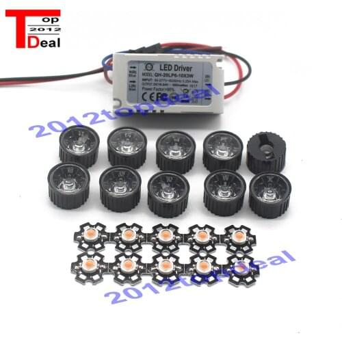 10pcs 3w full spectrum led 380-840nm +1pcs 6-10x3w 600mA led driver+10pcs led lens led kit
