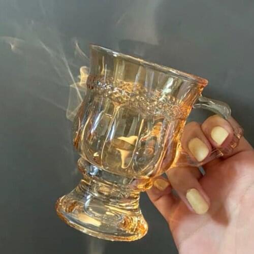 125ml Retro Relief Glass Cup Lead-free Coffee Mug With Handle Home Cafe Milk Juice Drinking Glasses Glass Coffee Cup Goblet