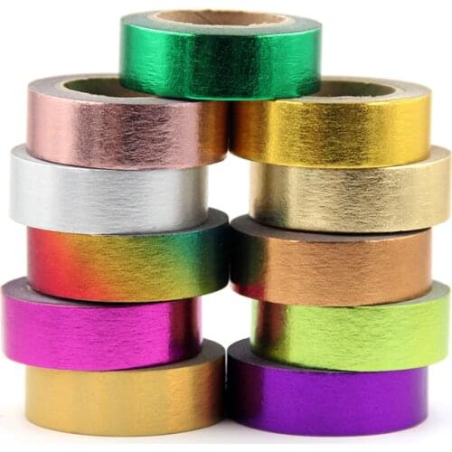 1X 15mm*10m Gold Foil Washi Tape Silver/Gold/Bronze/Rose/Green/purple Color Japanese Kawaii DIYScrapbooking Tools Masking Tape