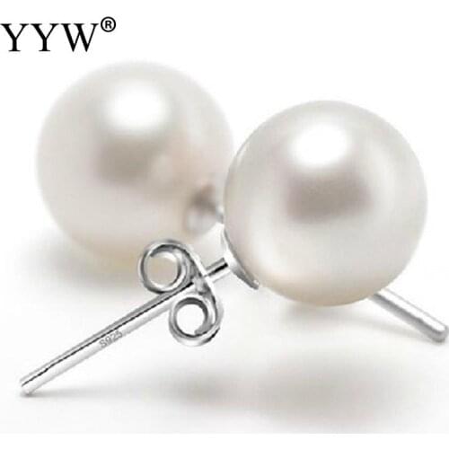 2017 Classic 8 mm Natural Freshwater Pearl Earrings Jewelry Silver color Stud Earrings For Women Party Wedding Gift