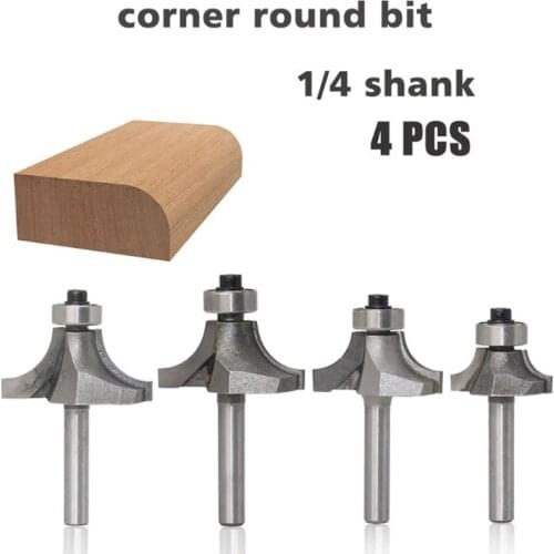 4pcs 1/4 Shank Corner Round Bit Wood Cutter Milling Cutters Woodworking Tools Carbide Router Bits Set for Woodwork Tool