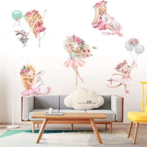 5 Pc Baby Bunny Ballet Girl Wall Stickers Childrens Room Kindergarten Wall Stickers Room Home Decoration Baby Shower Decoration