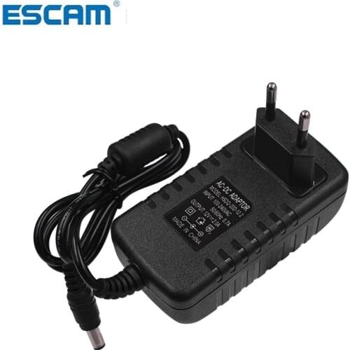 ESCAM 12V2A AC 100V-240V Converter Adapter DC 12V 2A 2000mA CCTV Power Supply EU Plug 5.5mm x 2.1-2.5mm for LED CCTV Camera