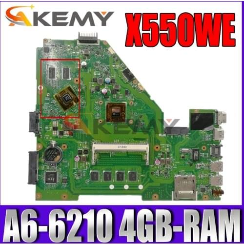 Akemy X550WE Laptop motherboard for ASUS X550WE X550W original mainboard 4GB-RAM A6-6210 CPU