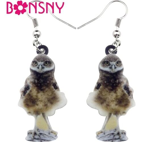 Bonsny Acrylic Elegant Standing Owl Bird Earrings Big Long Dangle Drop Novelty Jewelry For Women Girls Kid Cartoon Animal Charms