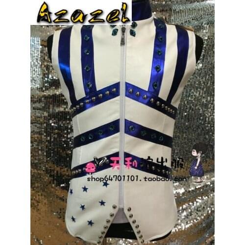 Azazel Male Nightclub singer Fashion stage costume Mens new Performance Rivets Vest Man Brand Hip Hop Sleeveless Vests Jacket