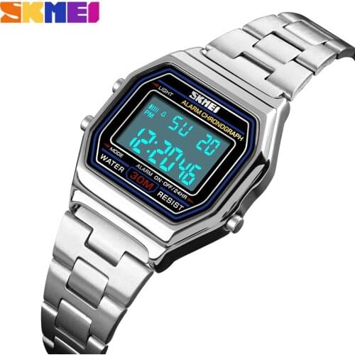 SKMEI Women Watches Digital Sport Watch Luxury Fashion Alarm Clock Stainless Steel Waterproof Ladies Watch relogio feminino 2019
