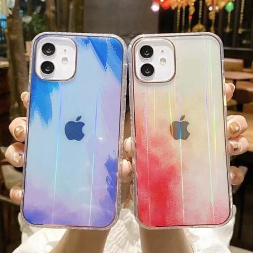Laser Line Gradient Watercolor Phone Case For iPhone 11 12 Pro Max XR XS Max X 7 8 Plus SE 2020 Soft IMD Shockproof Cover Coque