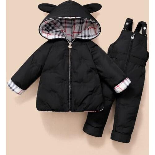 Girls Warm Down Parka Baby Duck Down Jacket + Jumpsuit 2pcs Children Coat Snowsuit Kids Winter Clothes Set Boy Down Outwear Suit