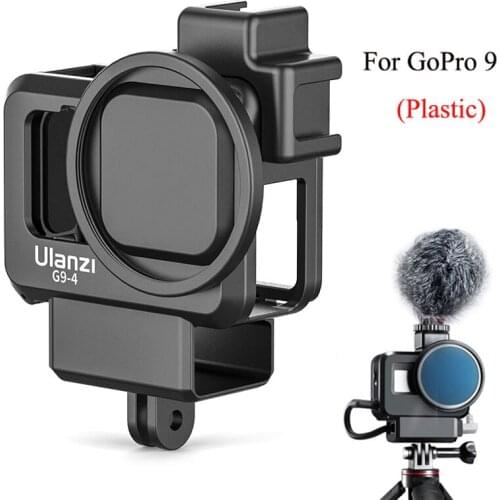 For GoPro Hero Black 9 Cage Plastic Frame Case Protective Housing Cold Shoe Mount 52mm Filter Adapter Ring for Gopro 9 Accessory