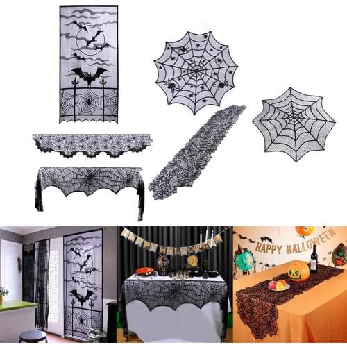 Halloween Decor Spider Web Bat Curtain Tablecloth Fireplace Scarf Table Runner Party Christmas New Year Decorations 2021