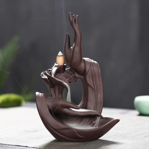 Ceramic Buddha Hand Incense Burner Holder Home Meditation Censer Decoration