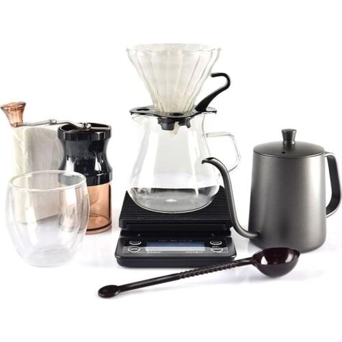 2020 New Household V60 Coffee Dripper Paper Set Coffee Filter Glass Coffee Pot 600ml With Coffee Scale Mini Grinder