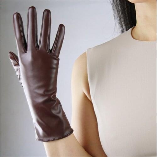 Medium-Length Style Simulation Leather Gloves Ladies Elegant 28cm Bright Black Silk Lining Multi-Color TB39