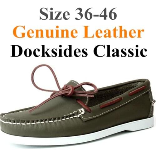 Men Women Genuine Leather Docksides Classic Boat Shoes,Homme Femme Green Plus Big Size 36-46 Brand Flats Loafers 2019A064