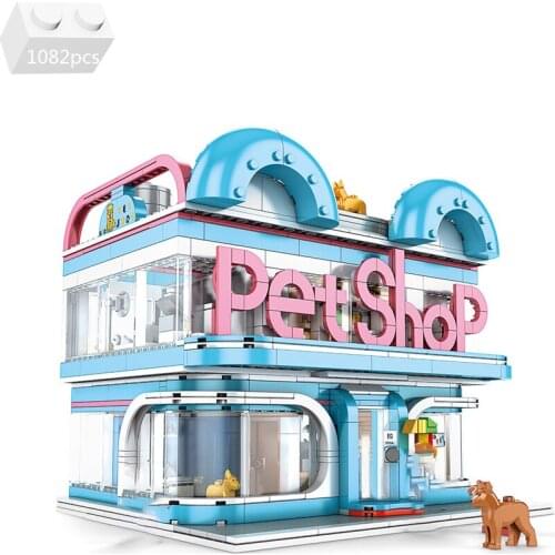 NEW Creative Street View Series Pet Shop Building Blocks TownHouse Architecture Classic Model Kit Bricks Toys For Children Gifts