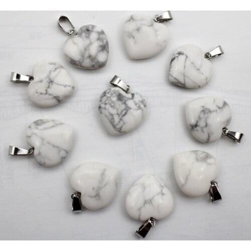 Wholesale 50pcs 20mm high quality natural stone white Turquoises heart pendant for DIY jewelry making necklace pendants