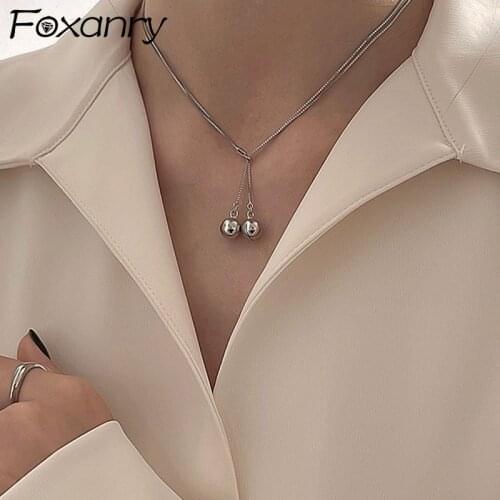 Foxanry 925 Sterling Silver Clavicle Chain Necklace for Women Trend Vintage Sweet Double Layer Bells Tassel Party Jewelry Gifts