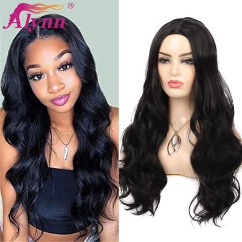 Alynn Body Wave Wig Synthetic Hair Natural Color Full Machine Wig For Women Long Length Middle Part Heat Resistant Fiber Hair