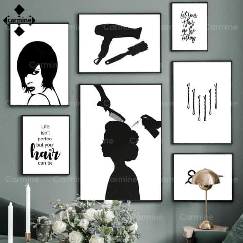 Barber Scissors Canvas Painting Perfect Hair Modern Lady Wall Picture Nordic Black White Poster Print Wall Art Barber Shop Decor