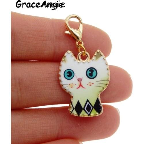 4pcs Cute Cat Pendant with Lobster Clasp Baby Jewelry Necklace Pendant Enamel DIY Keychain Earring Jewelry Making Dangle Charms