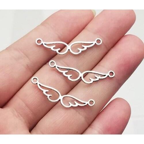 50pcs/lot--28x5mm Angel Wings Pendants Antique Silver Plated Hollow Connector Charms DIY Supplies Jewelry Making Accessories