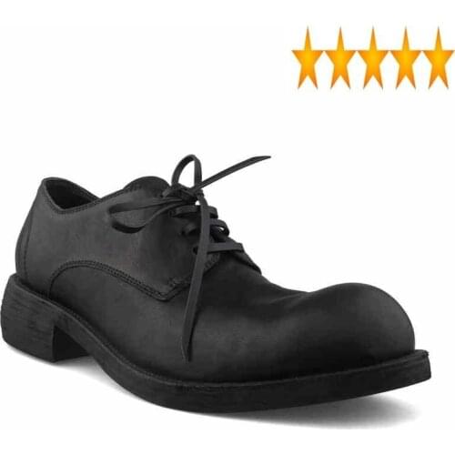 Casual Real Leather Luxury Men Handmade Horse Skin Round Toe Vintage Dress Shoes Brand Lace-Up Work Safety Zapatos Hombre