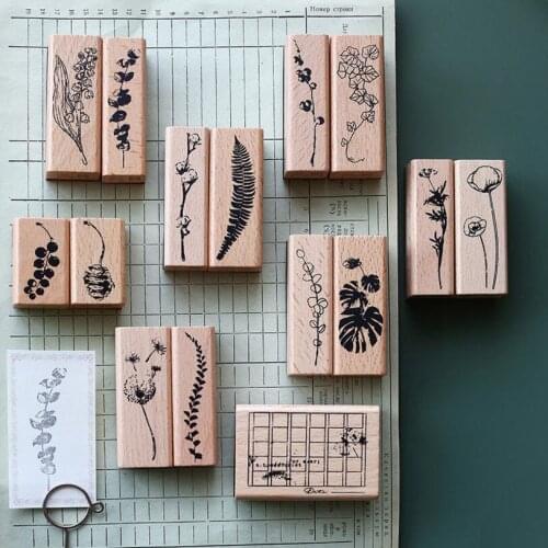 Retro Forest Plants cotton Pattern wood stamp DIY wooden rubber stamps decoration for diary scrapbooking standard stamp YZ002