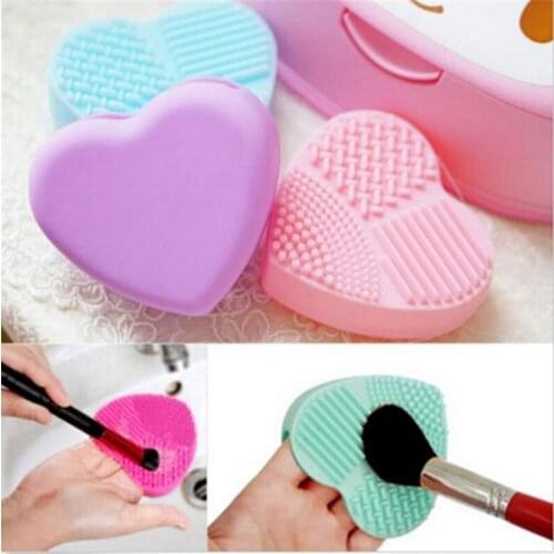 Silicone Heart Shaped Clean Brush Tool Make up Brushes Clear Wash Glove Scrubber Board Makeup Brushes Washing Cleaning Tools
