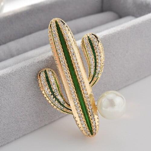 Cute Green Cactus Alloy Rhinestone Brooches Pins Fashion Garment Dress Accessories Brooches Fashion Jewelry Gifts for Women