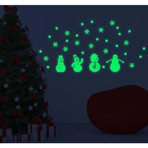 Luminous Wall Stickers Christmas Snowman Cartoon Fluorescent Home Decoration Vinyl Decals Mural DIY Stickers for Kids Room