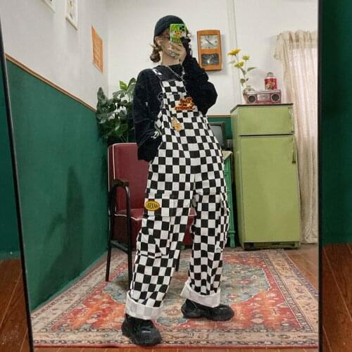 Street hip hop Harajuku lovely girl child fun cartoon trousers cow checkerboard zebra work clothes strap pants pant