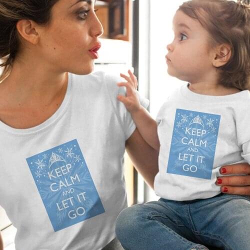 Funny Frozen II Sisters' T Shirt Casual Women White Mom and Daughter T-shirt KEEP CALM AND LET IT GO Tops Harajuku Famliy Look