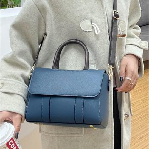 Lady stylish elegant novelty blue black red grey top-handle handbag for women pu leather trendy commuting office shoulder bag