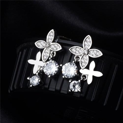 S925 Needle Cross Cubic Zirconia Stud Earrings for Women Flower Clover Earings Small Korean Fashion Jewelry Z145