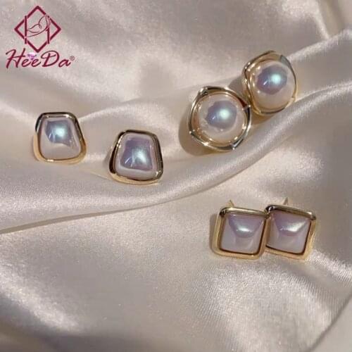 French Vintage Graceful Pearl Stud Earrings Women 2021 925 Sliver Needle Prevent Allergy Ear Accessories Korean Sweet Jewelry