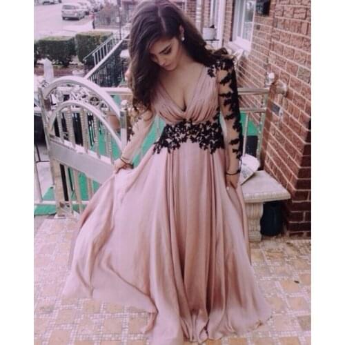 Grace Black Lace Long Sleeves Evening robe de soiree فستان Pleated Party Gown 2020 vestido de noiva Bespoke Occasion Dresses