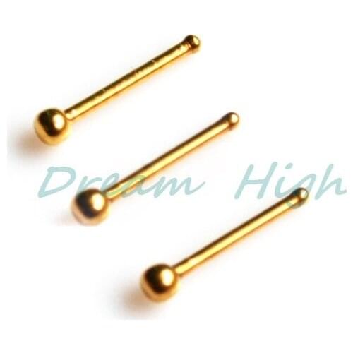 Golden Nose Studs Nose Rings Nostril Jewelry Nail Bone 316L Stainless Steel Vacuum Plating Titanium Body Jewelry 100pcs/lot