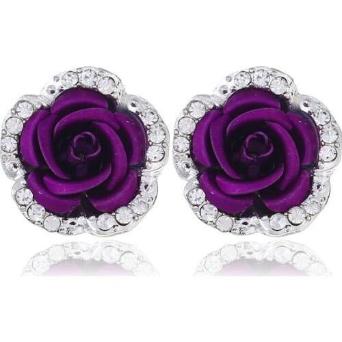 2018 Summer Fashion Luxury Rose Flower Rhinestones Clip Earrings Personality Metal Flower Petals Earrings Women Charm Jewelry