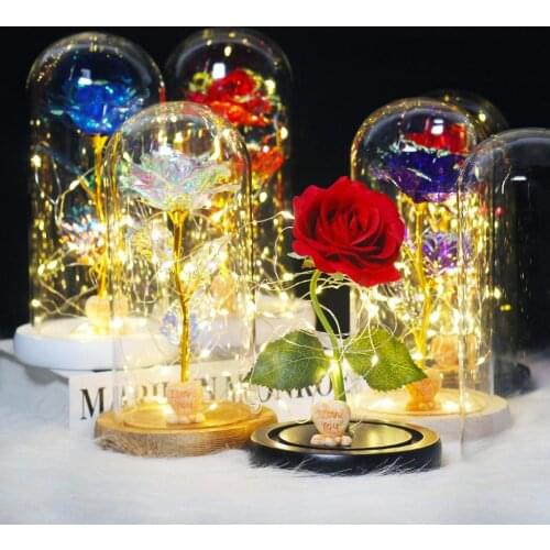 24K Gold I Love You Eternal Rose LED Light Beauty The Beast In Glass Cover Home Decor For Mother Valentines Day new Year Gift