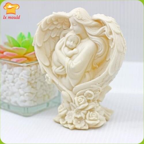 3D Angel Mother and Baby Molds Home Decoration Aromatherapy Plaster Resin Moulds Religious Candle Character Art Mold